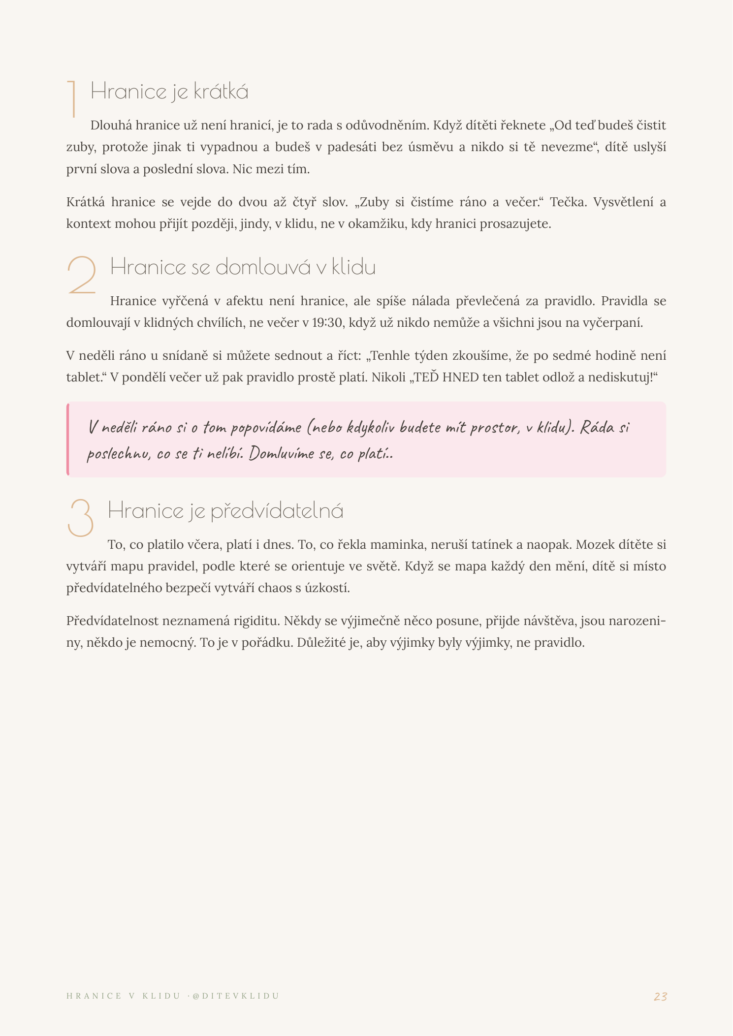 Strana 23, tři principy hranic